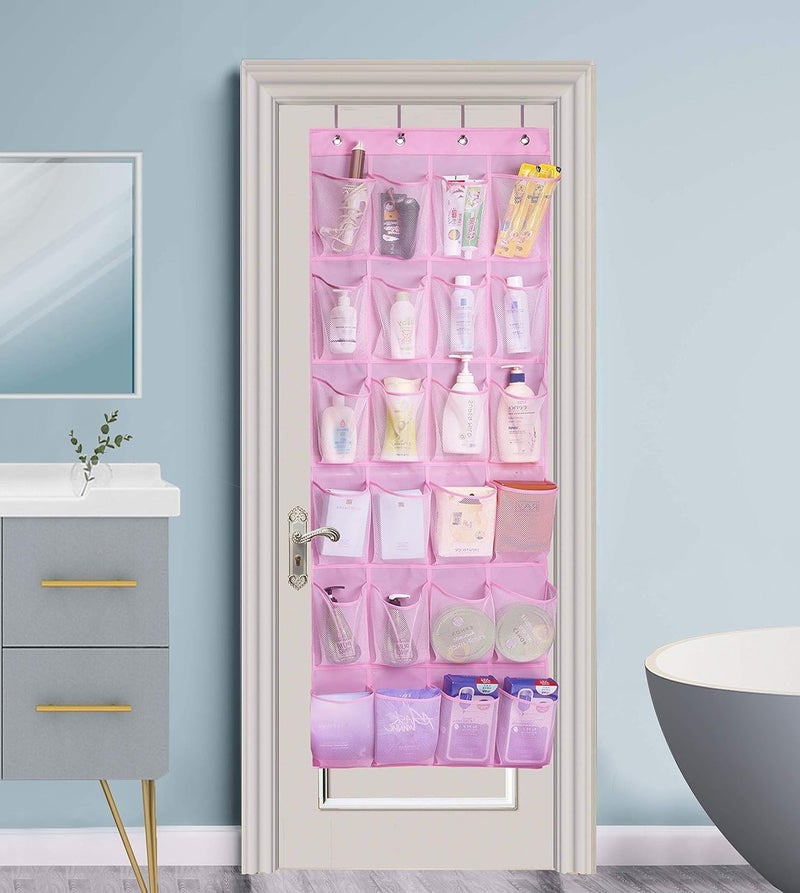 MISSLO Kids Shoe Organizer Pink Room Decor for Bedroom Door Hanging Baby Closet Storage over the Rack Breathable 24 Large Mesh Pockets for Toddler Girl - Image 5